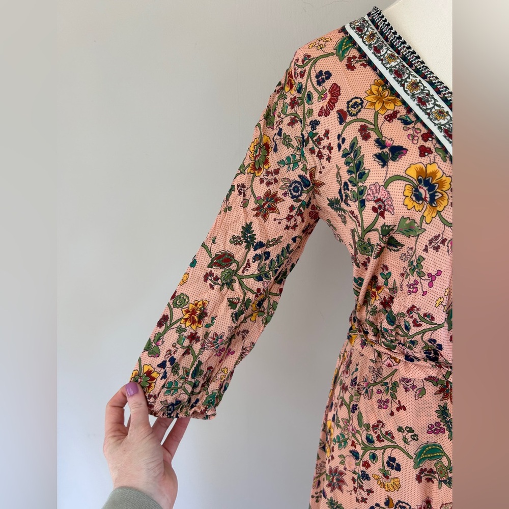 FARM RIO ANTHROPOLOGIE Clara Floral Maxi Wrap Dress Boho Cottage Resort Beach XS - Picture 8 of 15
